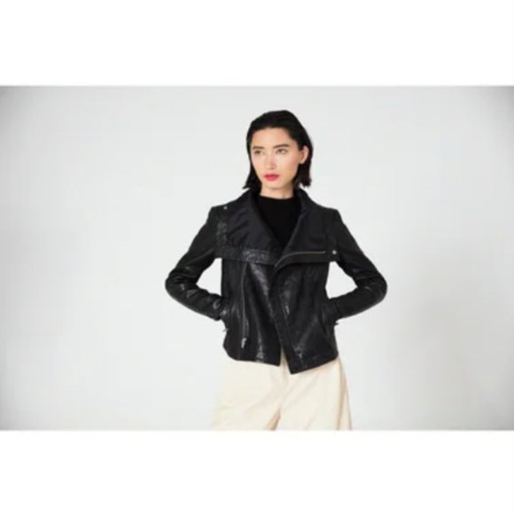 VEDA Women's Max Classic Buttery Soft Leather Jacket High Collar 100% Leather - Picture 1 of 16